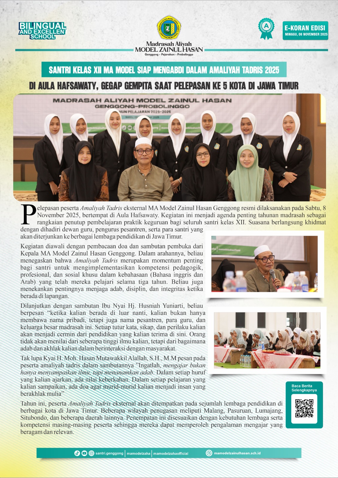 Tasyakkuran Amaliyah Tadris 1 dan Pelepasan Amaliyah Tadris 2 MA Model Zainul Hasan Genggong (Buletin Edisi 08 November 2025)