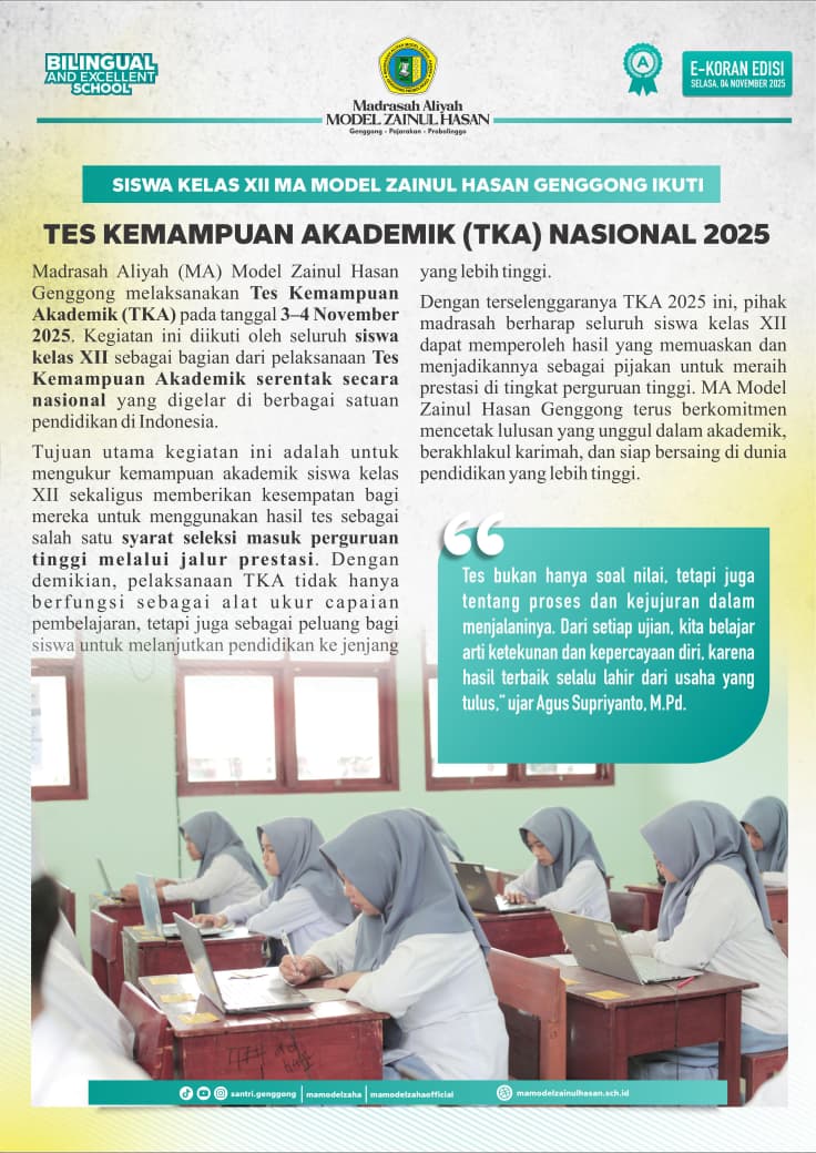 Siswa Kelas XII MA Model Zainul Hasan Genggong ikuti Tes Kemampuan Akademik (TKA) 2025 (Buletin Edisi 04 November 2025)