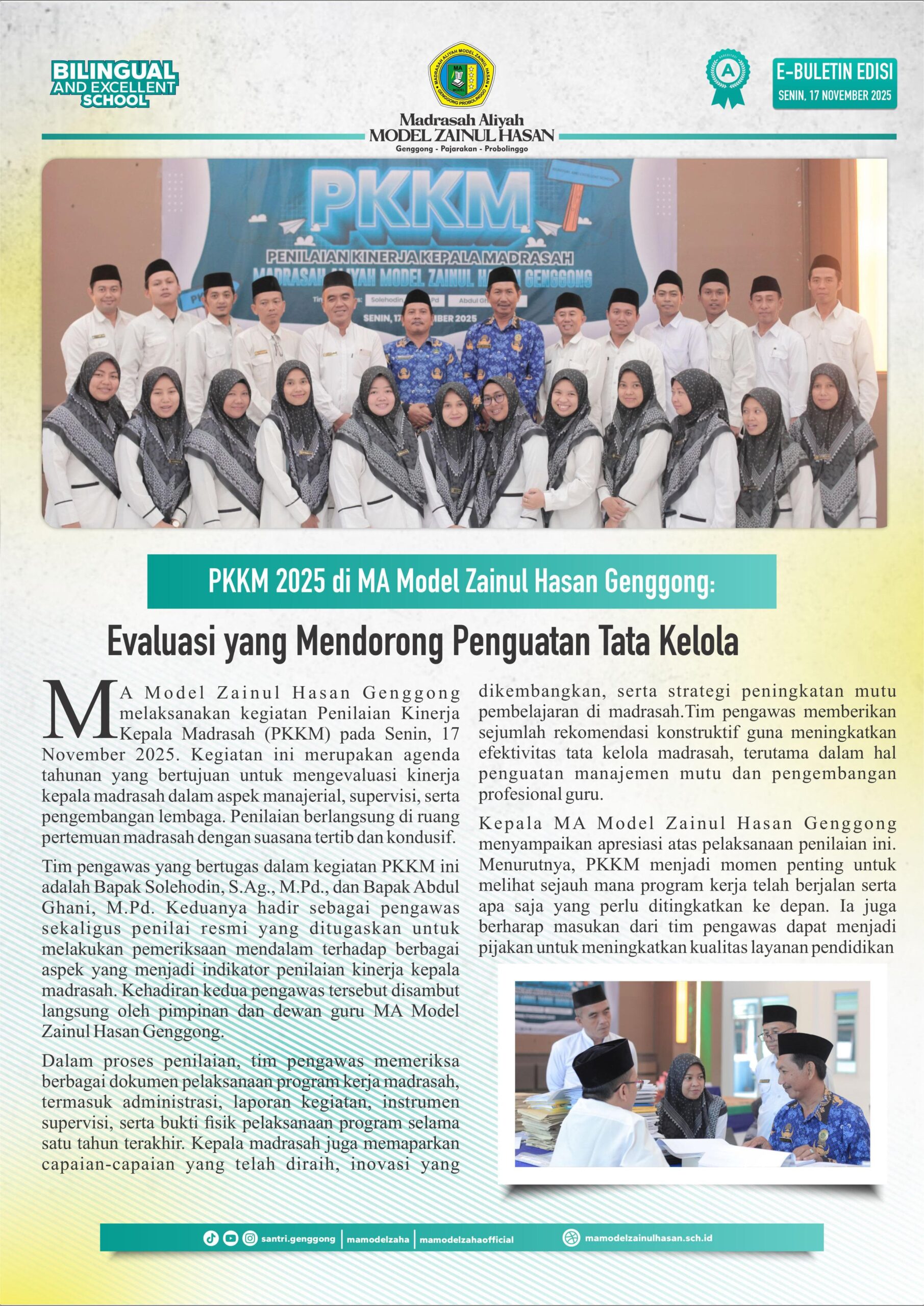 Penilaian Kinerja Kepala Madrasah (PKKM) di MA Model Zainul Hasan Genggong, Evaluasi yang Mendorong Penguatan Tata Kelola (Buletin Edisi 17 November 2025)