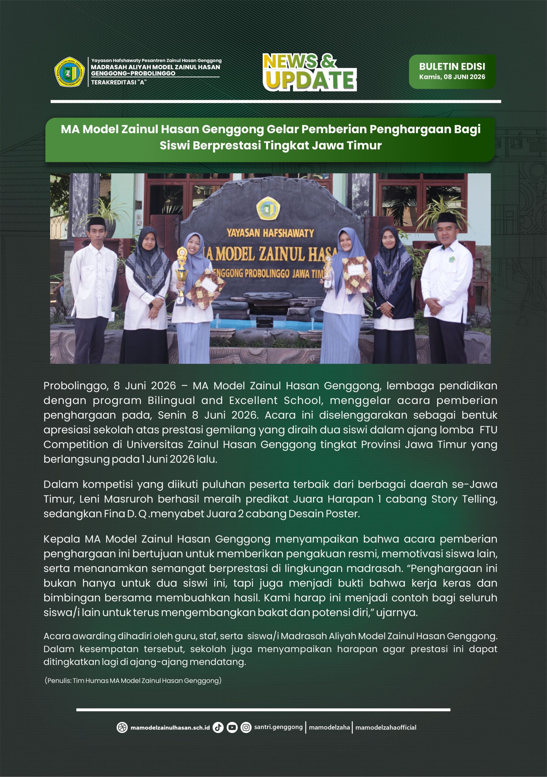 MA Model Zainul Hasan Genggong Gelar Pemberian Penghargaan Bagi
Siswi Berprestasi Tingkat Jawa Timur