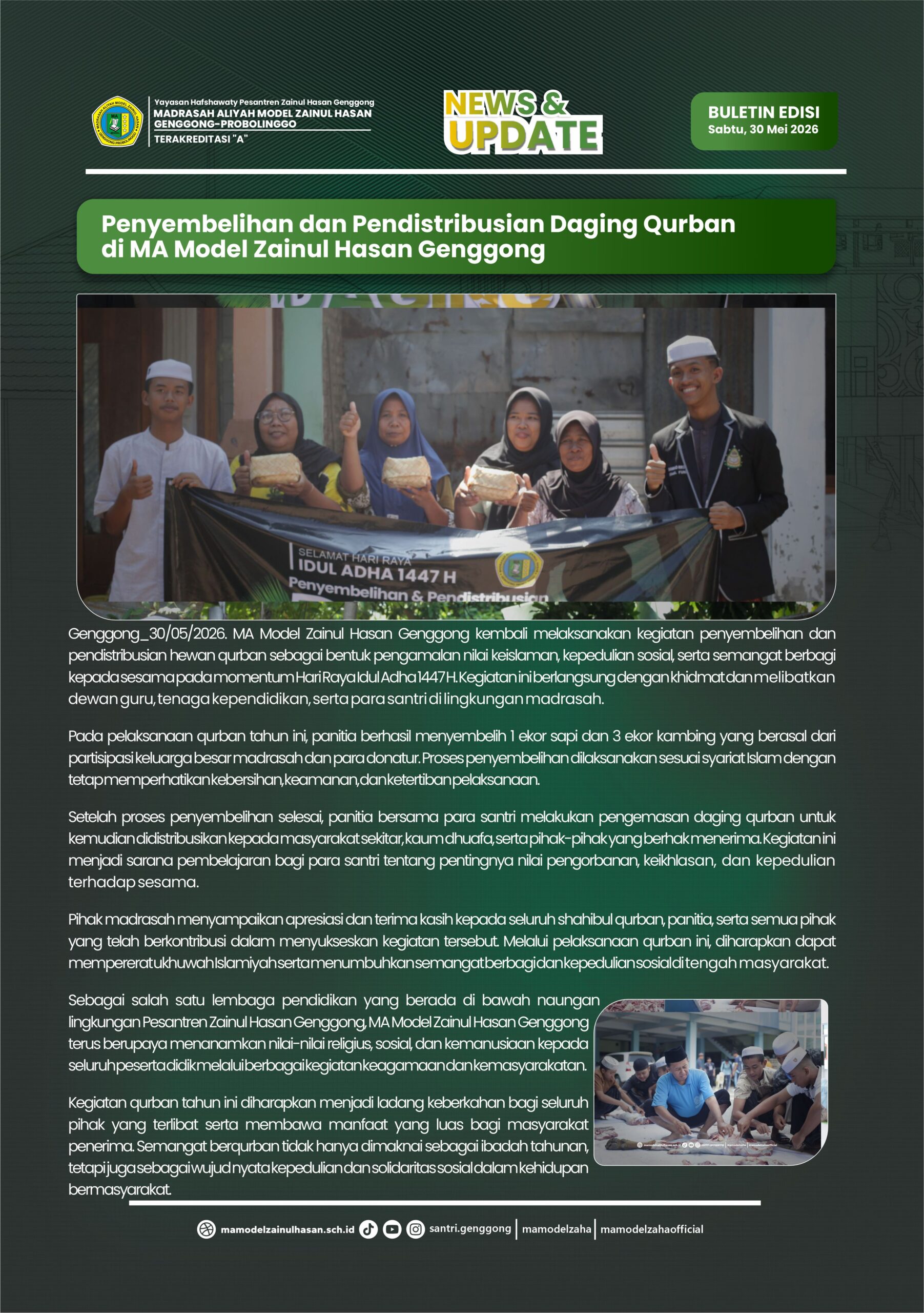 Penyembelihan dan Pendistribusian Daging Qurban
di MA Model Zainul Hasan Genggong