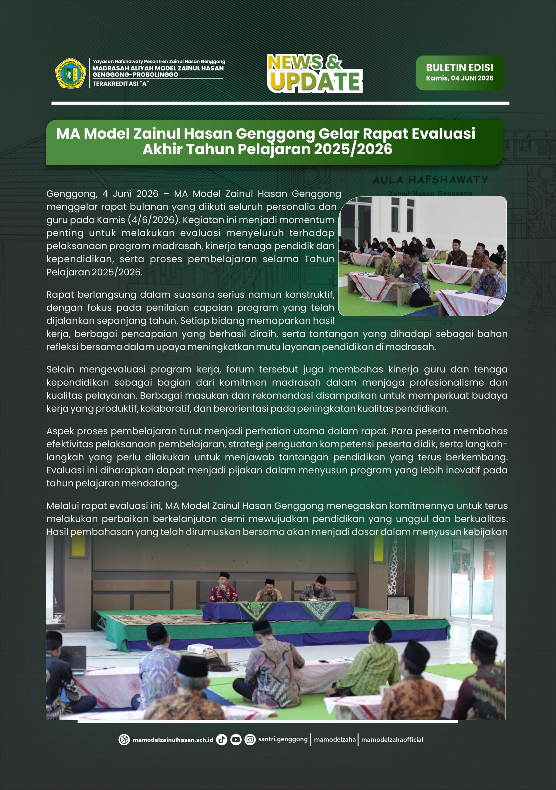 MA Model Zainul Hasan Gengggong Gelar Rapat Evaluasi Akhir Tahun Pelajaran 2025/2026